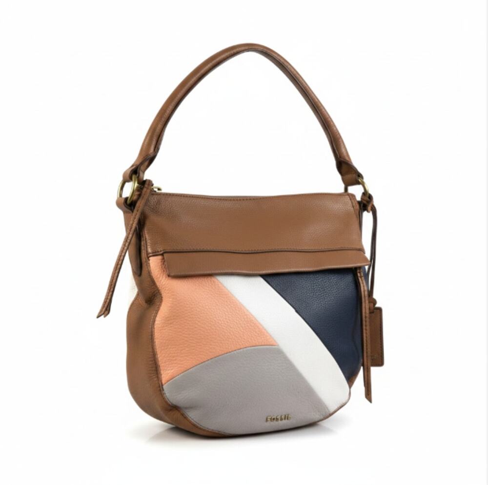 FOSSIL Molly Pebbled Cow Leather Shoulder Bag Hobo Slouchy Work Timeless Everyda